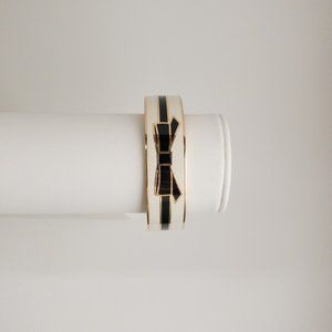 Kate Spade Enamel All Wrapped Up Bangle Cuff Bracelet Black White Enamel
